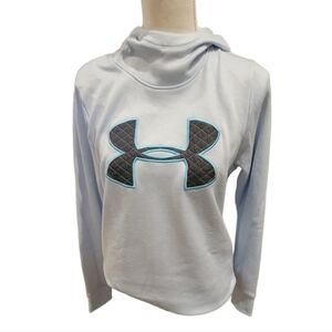 😁Under Armour Hoodie Womens Medium Pullover Sweatshirt Light Blue‎ Quilted Logo